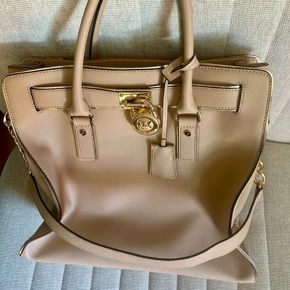 MK Purse/ Michael Kors Hamilton Satchel Bag Tote XL Light Pink Saffiano Leather - Picture 1 of 3